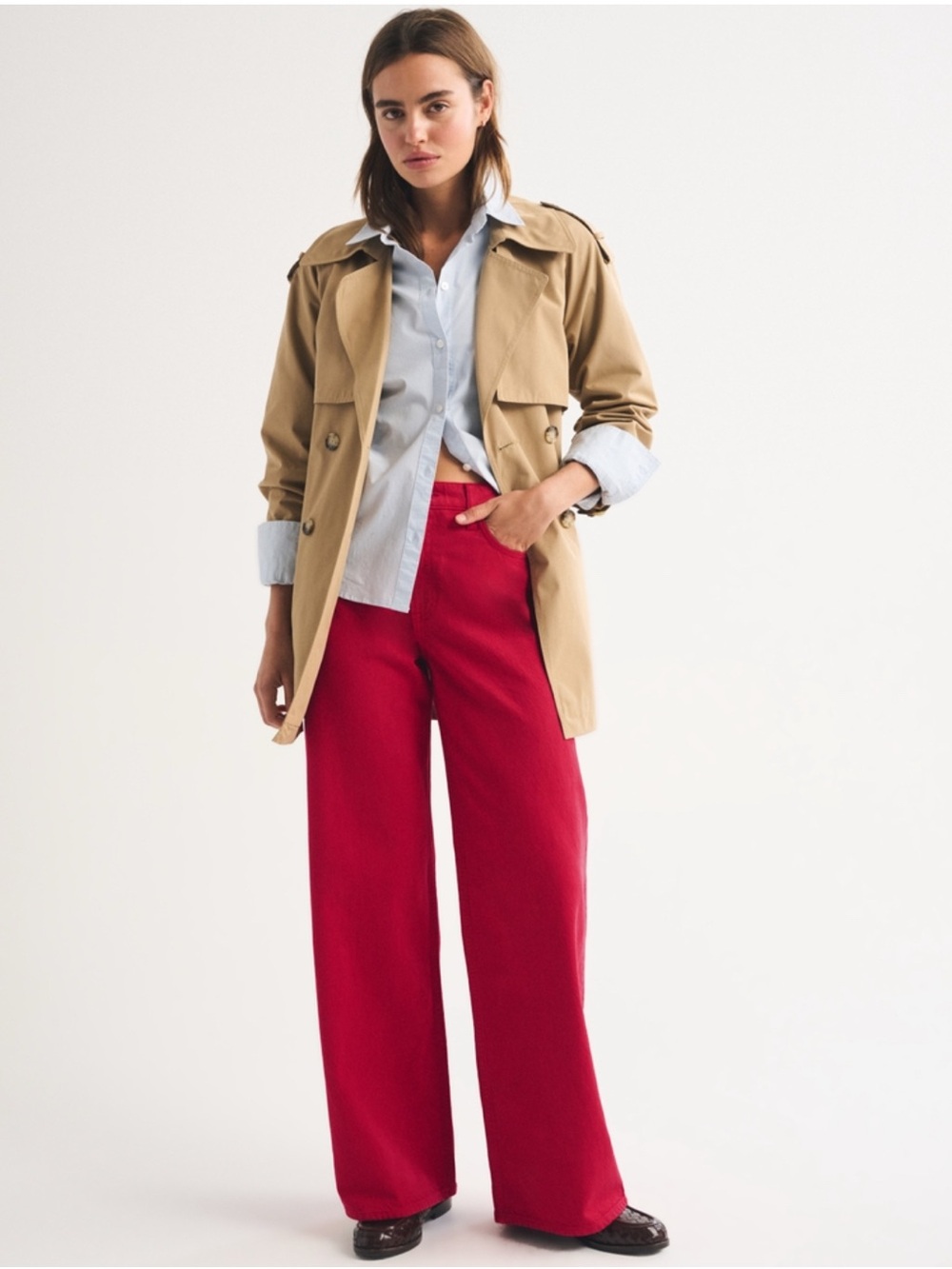 Abercrombie & Fitch Wide-Leg High-Rise Jeans in Red 26S
